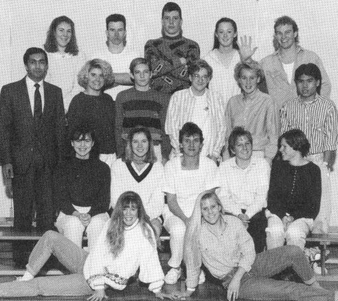 Already at maximum resolution.  FRONT ROW: Kelly Christie, Anneliese Lauterbach; SECOND ROW: Lynn Wall, Pam Ravitch, Mrs. Marks (coach), Laurin Beazley, Erin Hannah; THIRD ROW: Mr. Sharad Tembe (coach), Brenda Leask, Aaron Anderson, Mike Wasylenky, Laura 