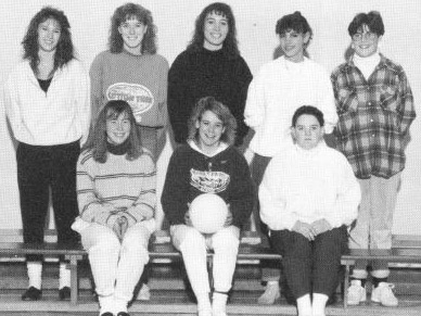 (Click to magnify) FRONT ROW: Amy Barton, Melissa Evans, Jennifer Watson; BACK ROW: Sue Jackson, Lianne Wakeford, Stacy Robinson, Bussie Venedam, Colleen Davidson; ABSENT: Mr. G. Imrie (coach), Nicolle Smith.
