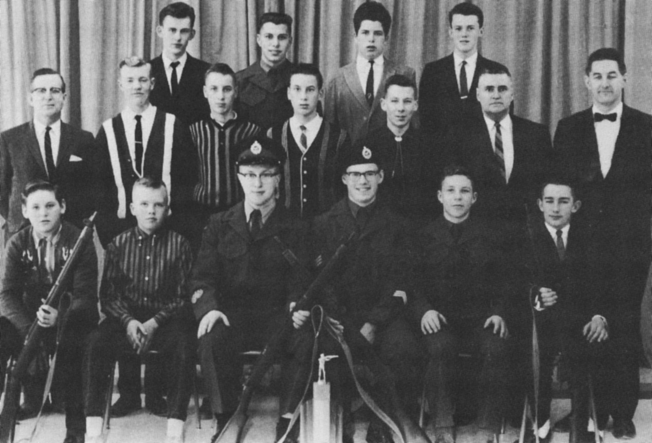 (Click to magnifiy) FIRST ROW: B. Tipton, A. Leask, M. Ross, J. Armstrong, J. Simpson, D. Moore; SECOND ROW: Mr. Smith, P. Simpson, A. Johnson, D. Johnston, W. Harrison, A. McConney, N. Brunne; BACK ROW: B. Cain, B. Blackburn, J. Manley, G. Hockley.