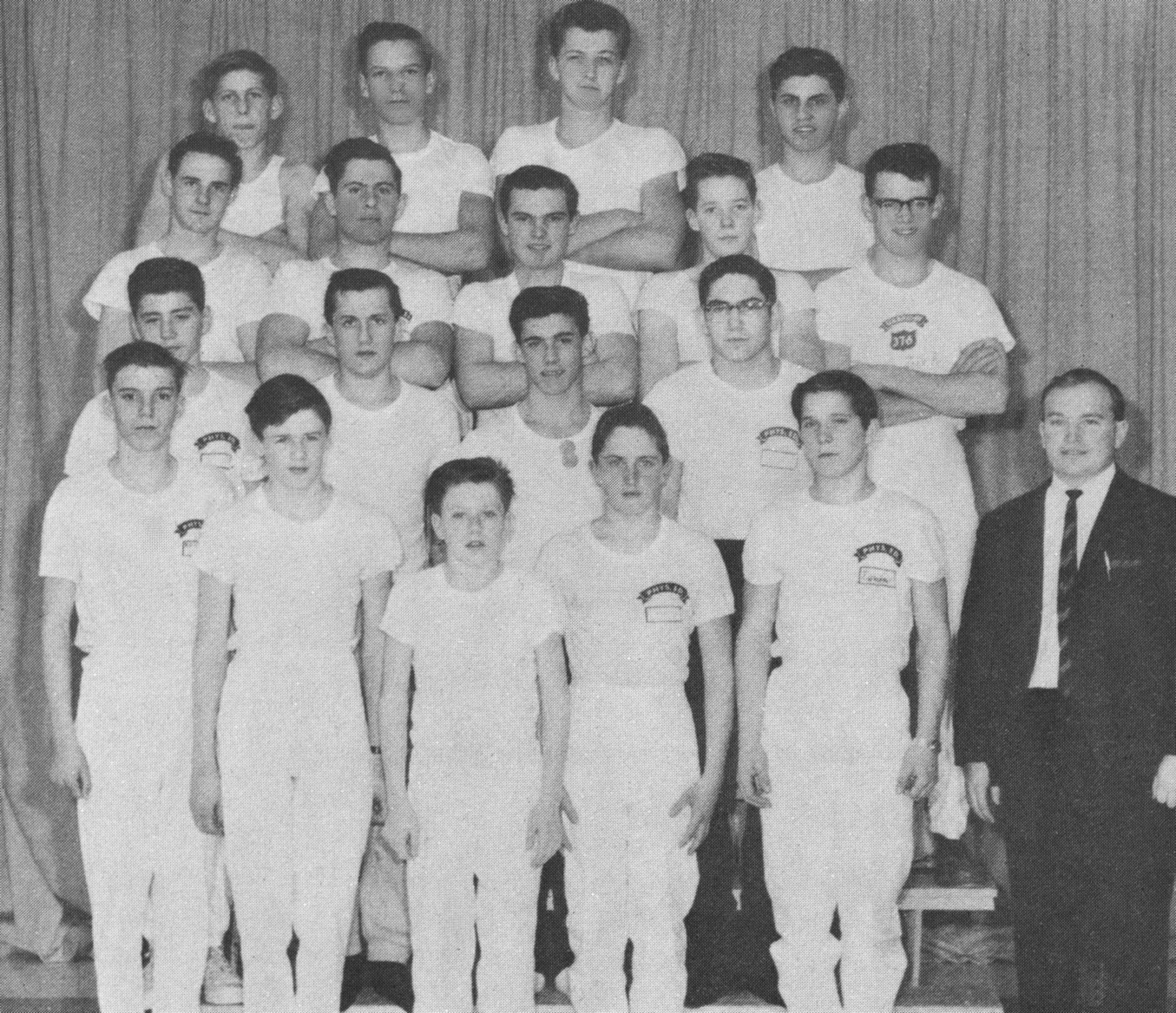(Click to magnify) FRONT ROW: D. Uren, K. Gould, Brian Heddle, H. Assinck, E. Woods, Mr. Vince Cascone (coach ... previously was a player on Waterloo Lutheran's university football team); SECOND ROW: T. Cox, W. Postill, G. Redshaw, Colin McGillivray; THIR