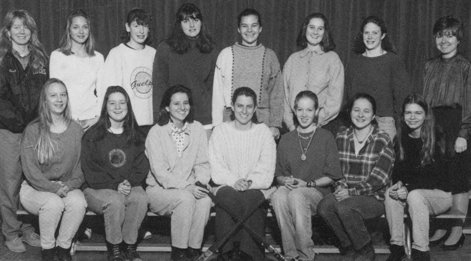 (Click to magnify) FRONT ROW: Niki Thornhill, May Tracey, Michelle Featherstone, Karen Simpson, Shannon Werner, Kathleen Carroll, Annabel Pearce; SECOND ROW: Mrs. Orschel, Judy Jacques, Sarah Kennedy, Laura Lee, Dana Dufton, Beverly Cornish, Maggie Evans,