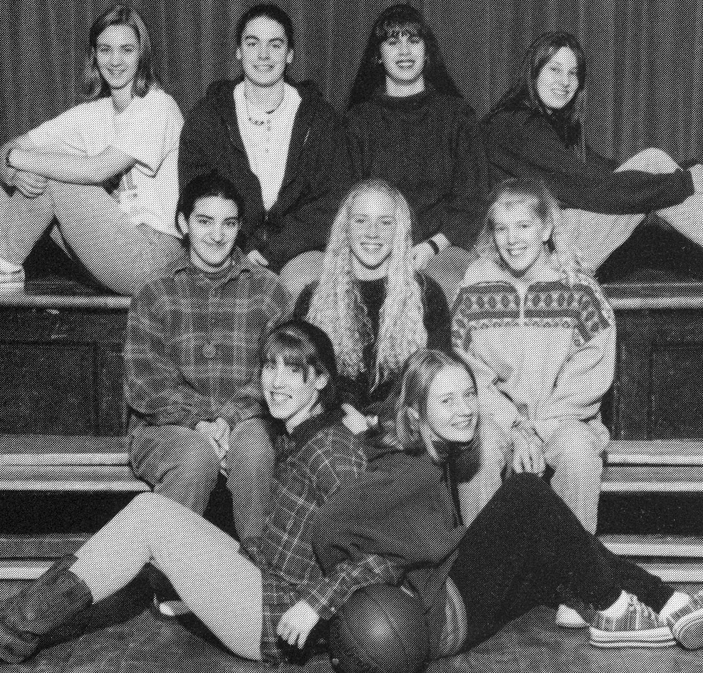 (Click to magnify) FRONT ROW: Lindsay Connell, Jill Ballinger; SECOND ROW: Quenby Barris, Sarah Armstrong, Sabrina Ruscoe; BACK ROW: Sarena Schreiber, Stephanie Smith, Julia Kelland, Ashley Anderson; ABSENT: Mrs. Taylor-Bone (coach), Aaron Anderson, Carri
