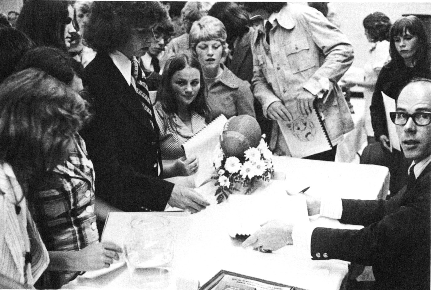 (Click to magnify) Boy in centre of picture is Joel Baldwin and he is getting an autograph from Hamilton Tiger Cat football star Garney Henley, who was guest speaker at the banquet that year.