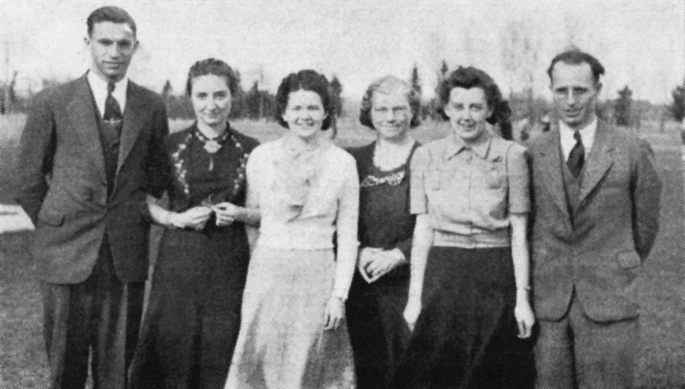 (Click to magnify) The photo is not directly captioned. There is a profile for each of the following - perhaps in the same order as the teachers above: D. A. MacRae, Miss Feir, Miss Gordon, Miss Roberts, Mrs. Lemay, Mr. Welch.