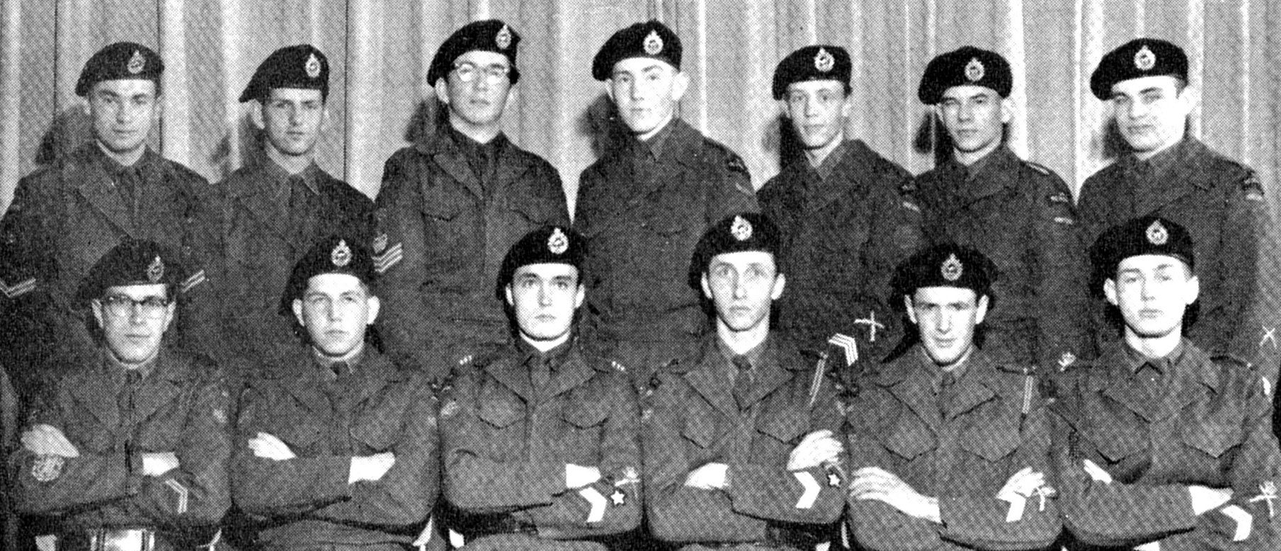 (Click to magnify) FRONT ROW: Sgt. Major D. Arbuckle, Lt. J. Sargeant, Major J. Kennedy, Captain J. Campbell, Lt. C. Todd, Lt. G. Feasby; BACK ROW: Cpl. J.M. Taylor, Cpl K. Cornell, Staff Sgt. N. Taylor, Sgt, K May, Sgt. A. Keating, Sgt. J. Risebrough, Sg