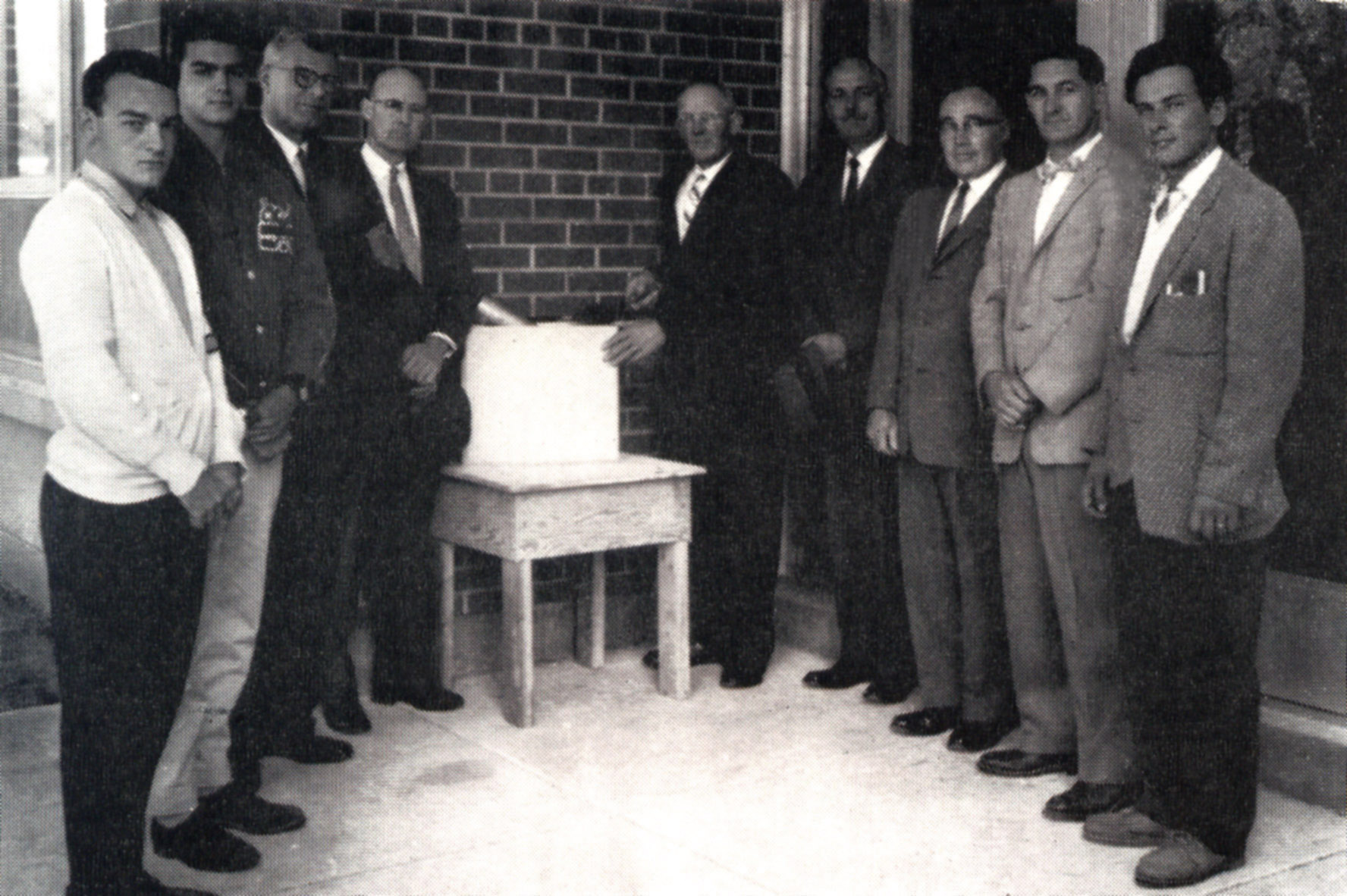 (Click to magnify) Bruce Brandon, left; Peter Bernhardt 3rd from right.