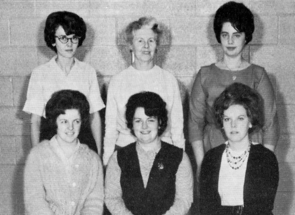 (Click to magnify) FRONT ROW: A. Tiers, S. Chase, S. Hickling; ***BACK ROW: G. Harrison, Mrs. Hewitt, I. Noble.