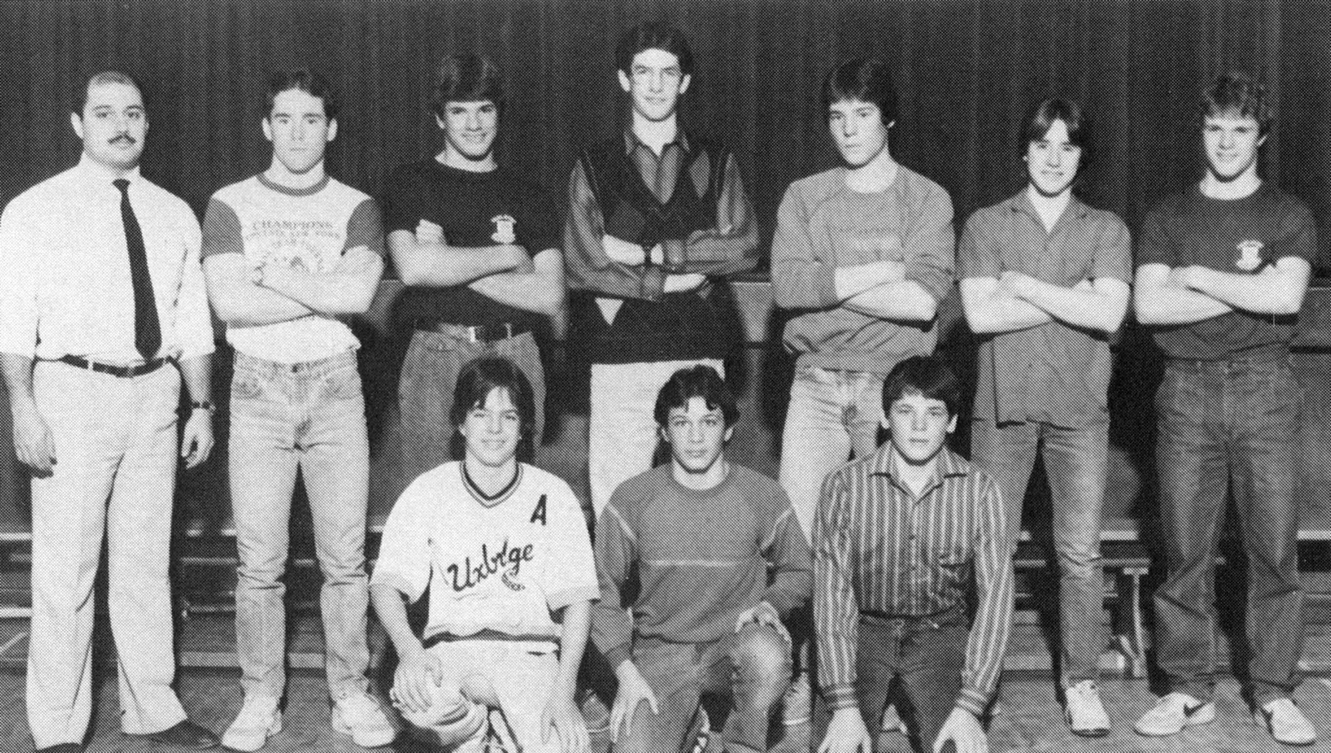 (Click to magnify) FRONT ROW: John Humphries, Richard Zaal, Mike Hales; ***BACK ROW: Mr. L. Vavougious, Keith Olivella, Mike Klose, Neil Brooks, Colin Hales, Mark Ferraro, Paul Klose.
