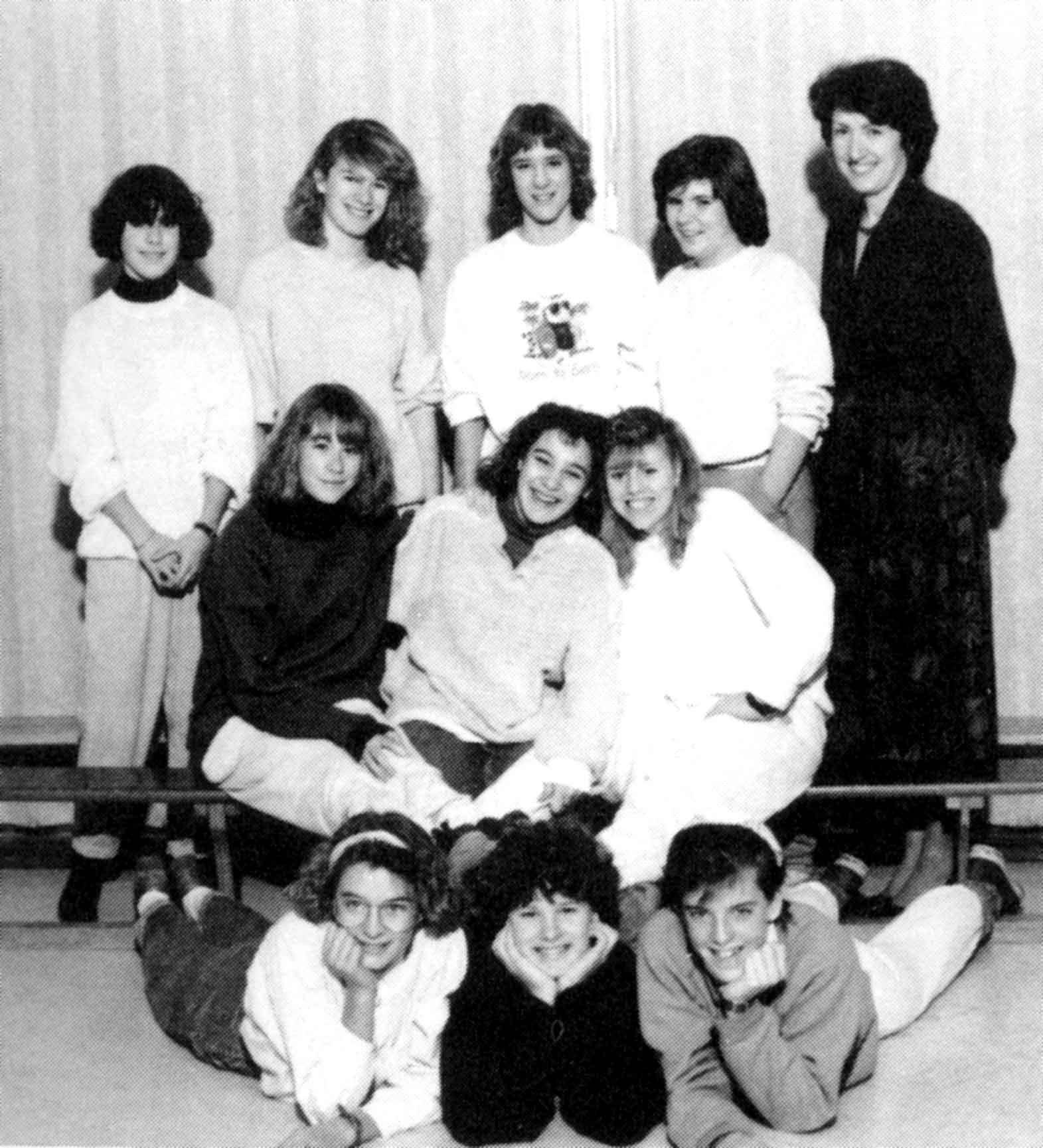 (Click to magnify) FRONT ROW: Karen Winterstein, Tawn Elliot, Lisa Cornell; ***SECOND ROW: Jocelyn Connell, Rebecca Harding, Stephanie Wilson; ***BACK ROW: Logan O'Connor (manager), Jennifer Prentice, Cindy Risebrough, Bonnie Long, Ms. K. MacDonald (Coach
