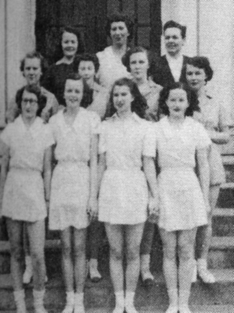 (Original quality insufficient for magnification) FRONT ROW: K. Arnold, J. Pearson, D. Odell, A. Skerratt; SECOND ROW: M. Morrison, R. Stiver, A. Stiver, J. Voutt; BACK ROW: K. Semple, A. Hendrickson, Miss Walsh.