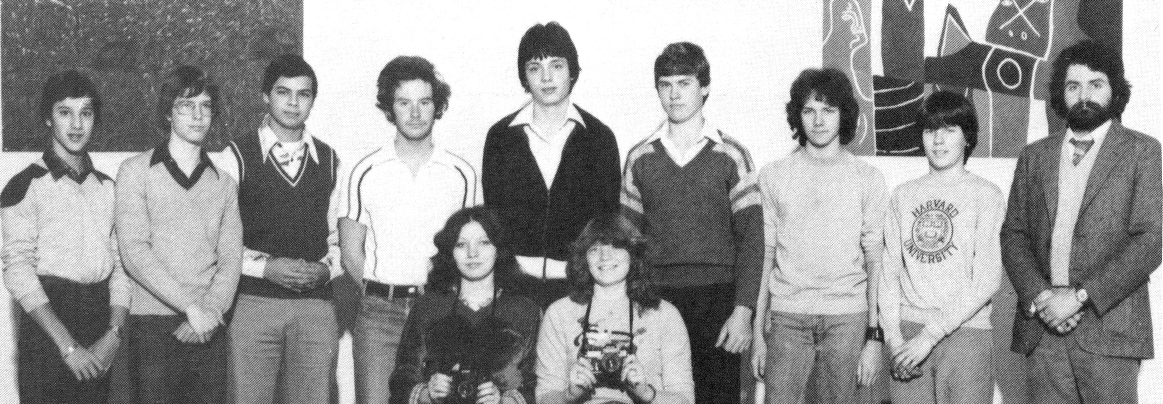 (Click to magnify) FRONT ROW: Karen VanVught, Karen Harwood; ***SECOND ROW: Nick Haralampides, Brent Bauer, Mark Ford, Tom Gettinby, Peter Gregor, Rick Wegner, Jim Lyons, Danny Gibbons, Mr. L. Williams; ABSENT: Paul Lavoie.